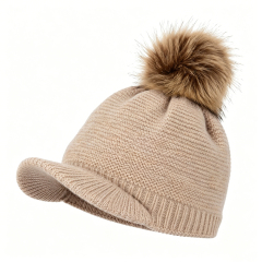 Pom Pom Knit Brim Fleece Lined Beanie