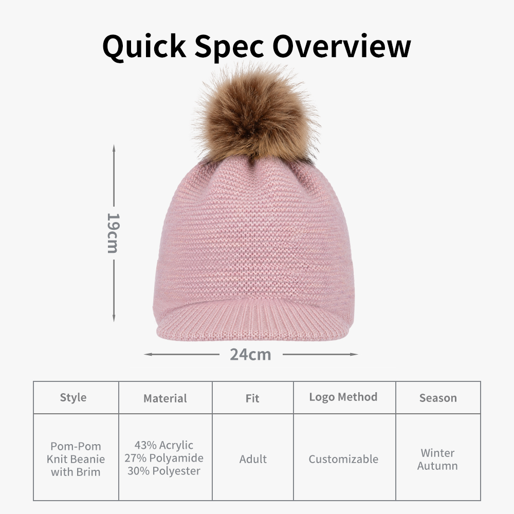 Pom Pom Knit Brim Fleece Lined Beanie