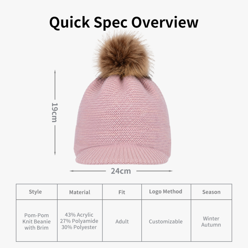 Pom Pom Knit Brim Fleece Lined Beanie