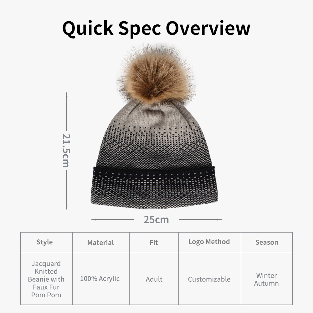 Acrylic Jacquard Knitted Pom Pom Beanie