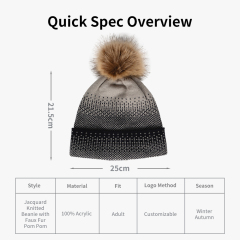 Acrylic Jacquard Knitted Pom Pom Beanie