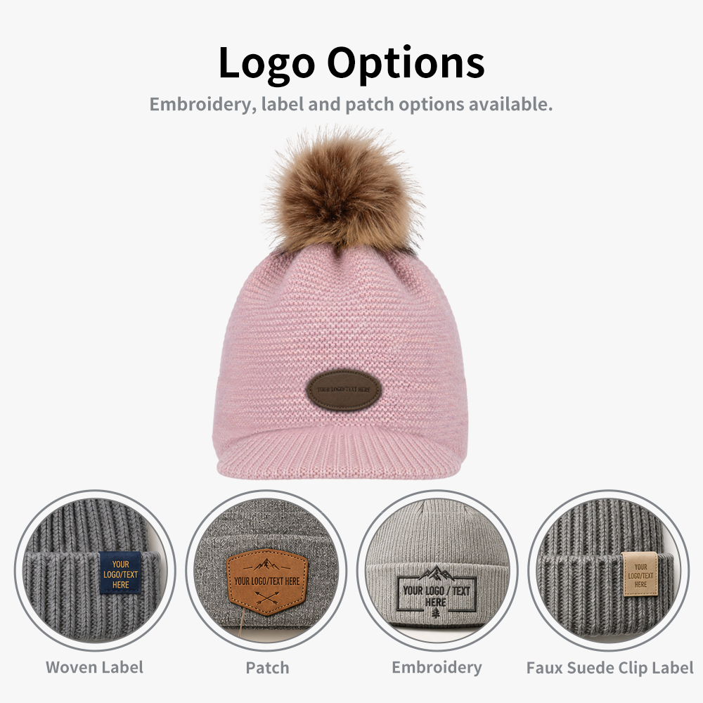 Pom Pom Knit Brim Fleece Lined Beanie