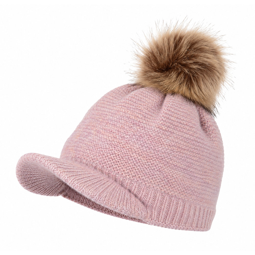 Pom Pom Knit Brim Fleece Lined Beanie