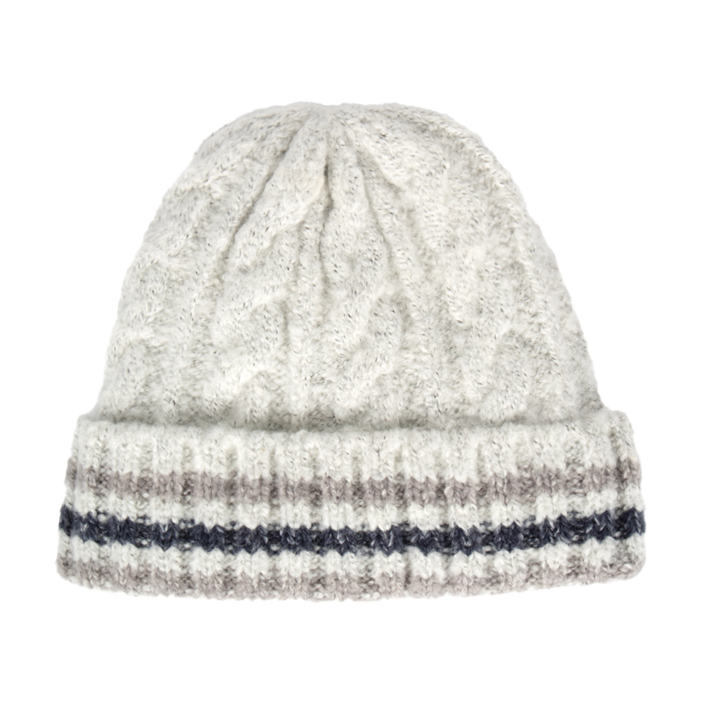 Chunky Cable Knit Striped Beanie