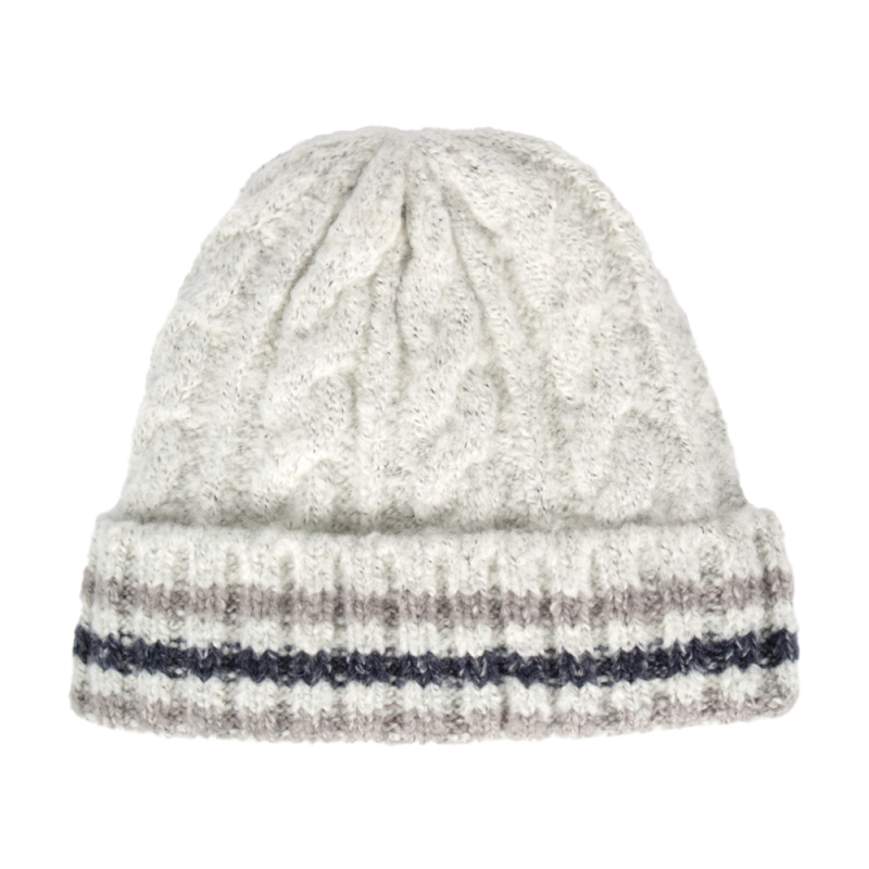 Chunky Cable Knit Striped Beanie