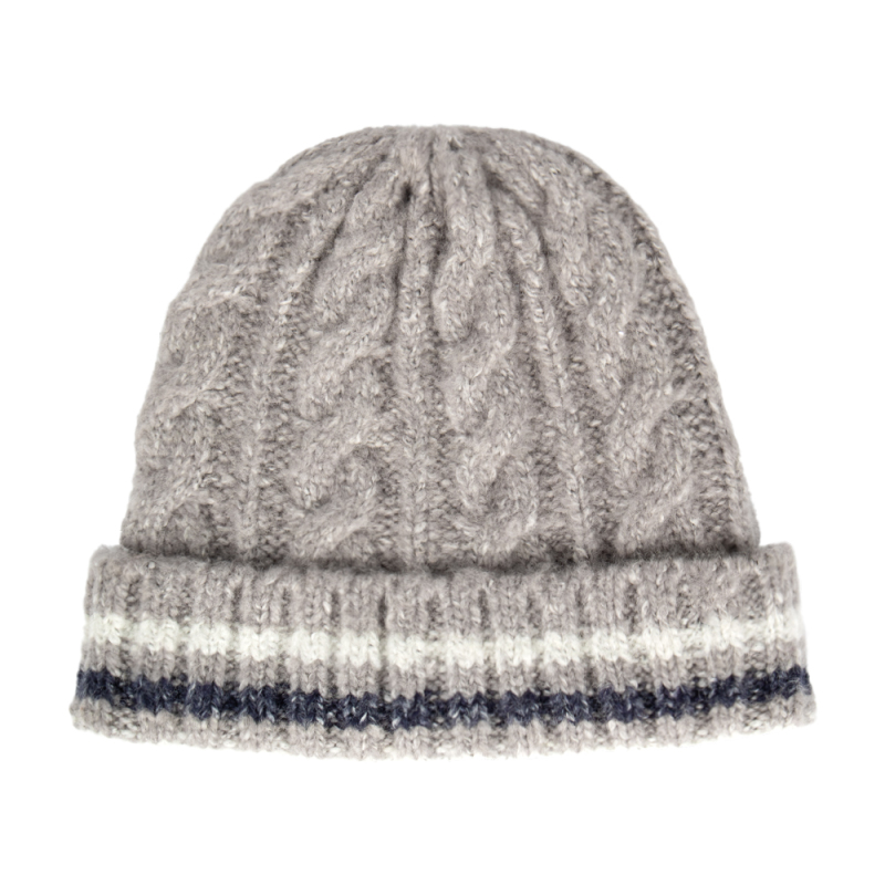 Chunky Cable Knit Striped Beanie