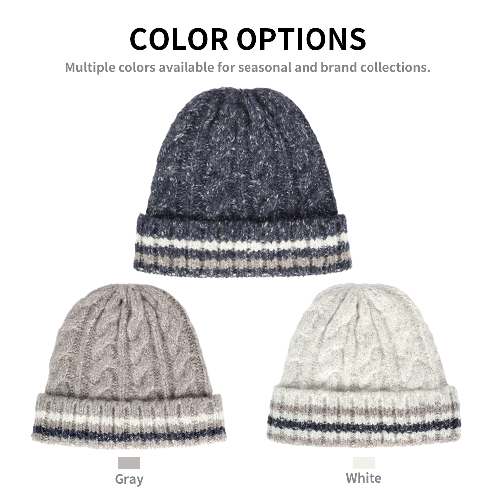 Chunky Cable Knit Striped Beanie