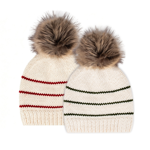 Acrylic Striped Jacquard Pom Beanie