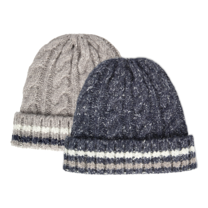 Chunky Cable Knit Striped Beanie