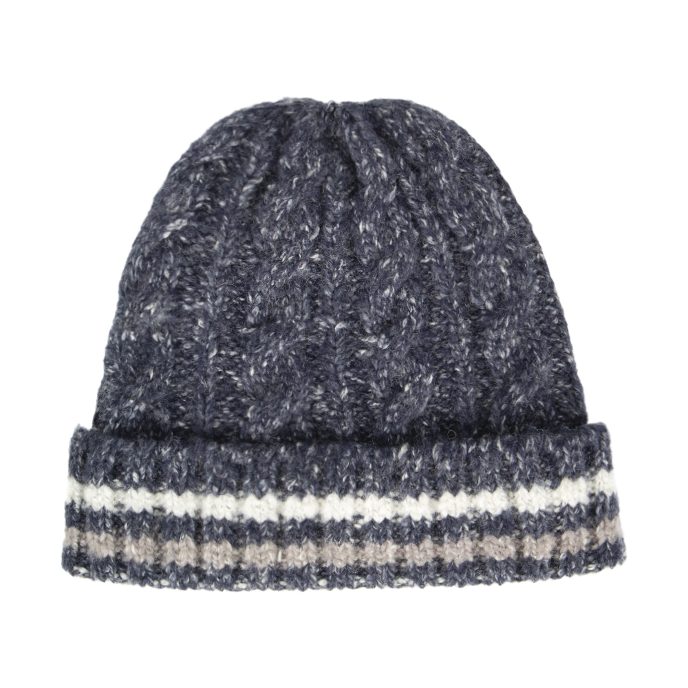Chunky Cable Knit Striped Beanie