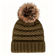 Wool Blend Cable Knit Pom Beanie