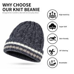 Chunky Cable Knit Striped Beanie