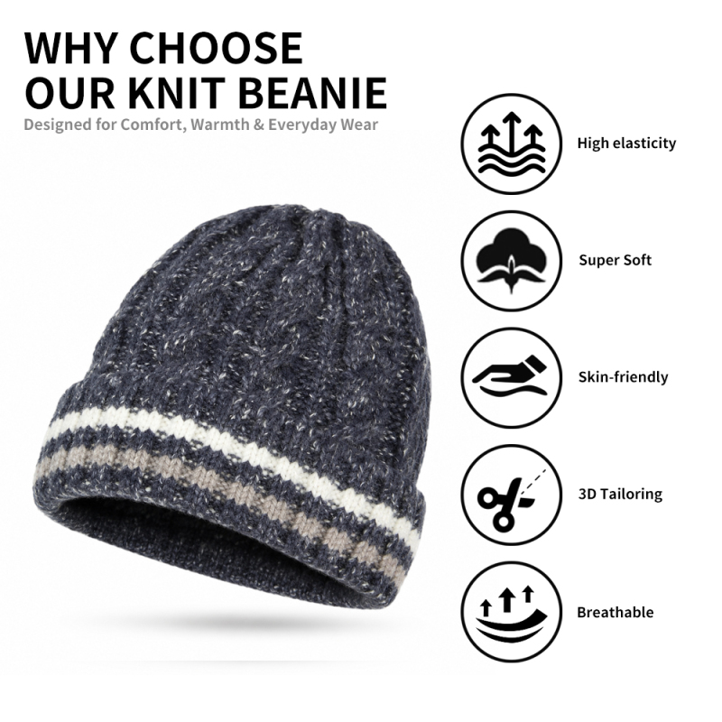 Chunky Cable Knit Striped Beanie
