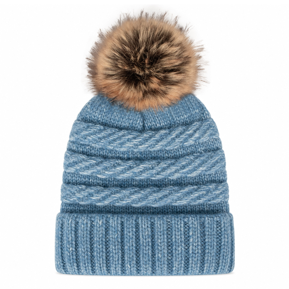 Wool Blend Cable Knit Pom Beanie