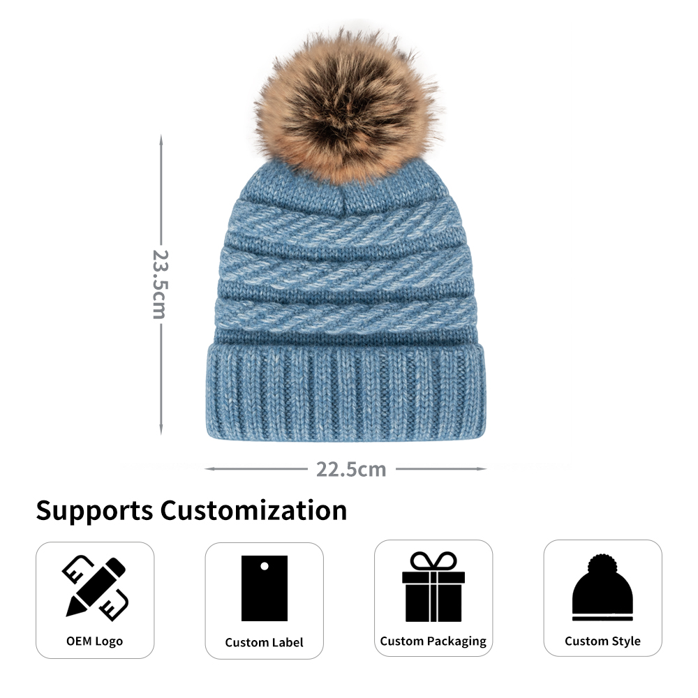 Wool Blend Cable Knit Pom Beanie