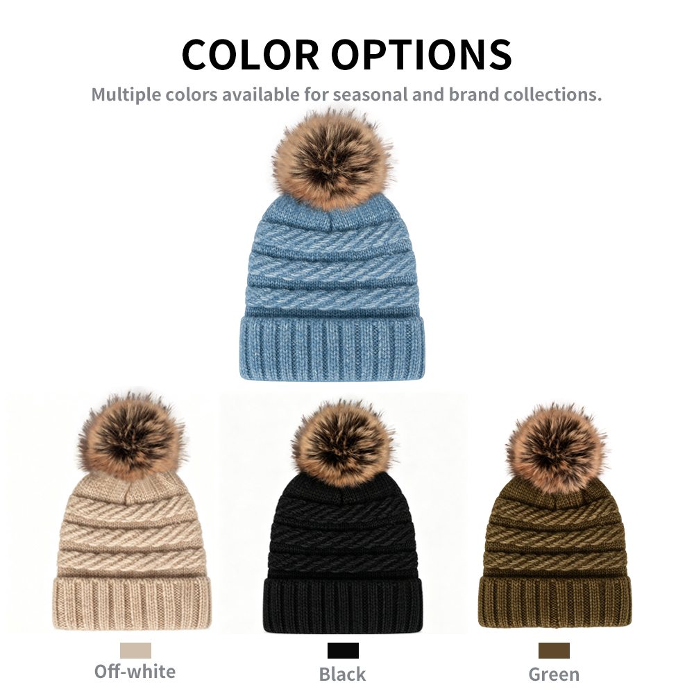 Wool Blend Cable Knit Pom Beanie