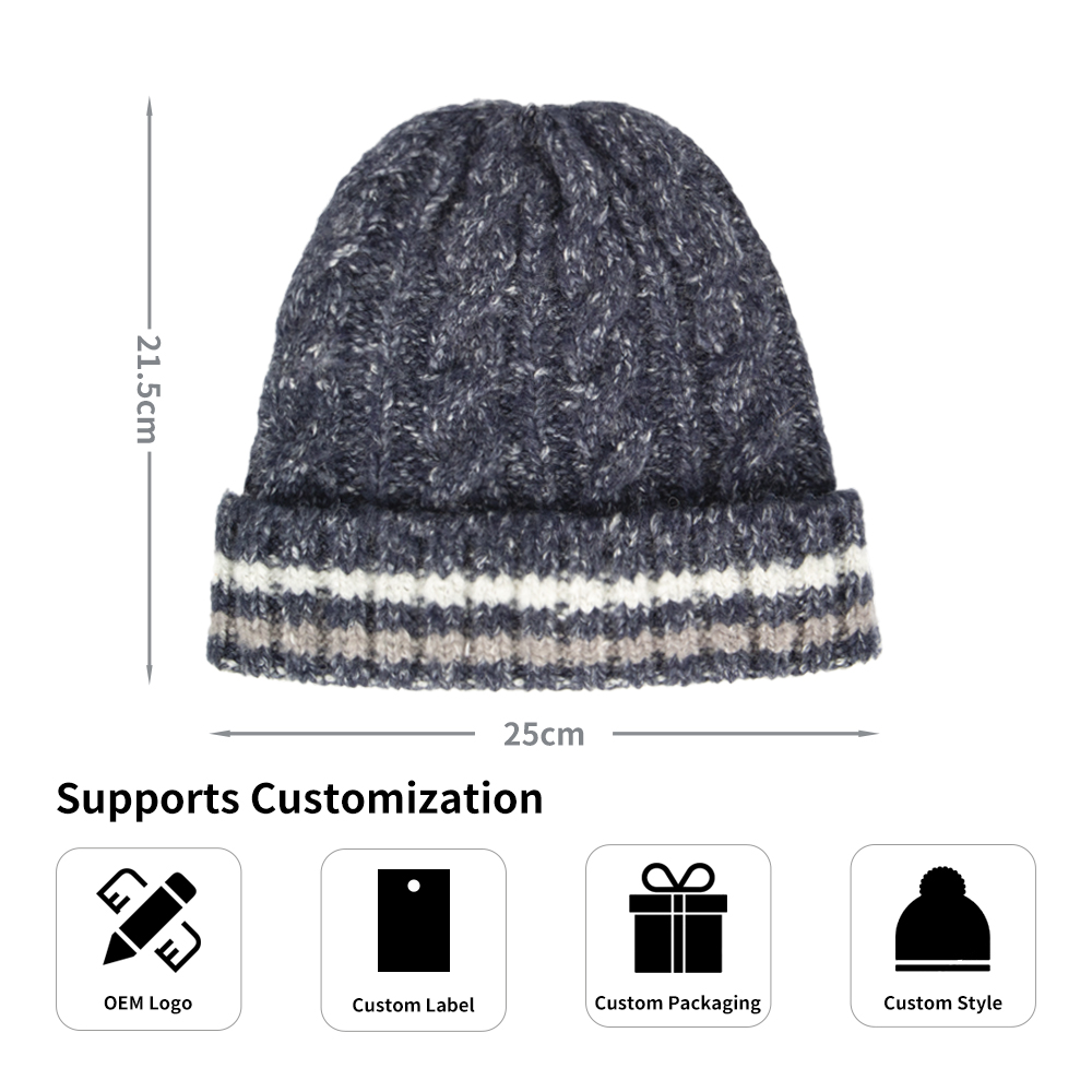 Chunky Cable Knit Striped Beanie
