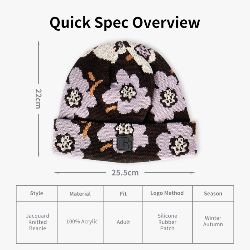 Floral Jacquard Knit Cuffed Beanie