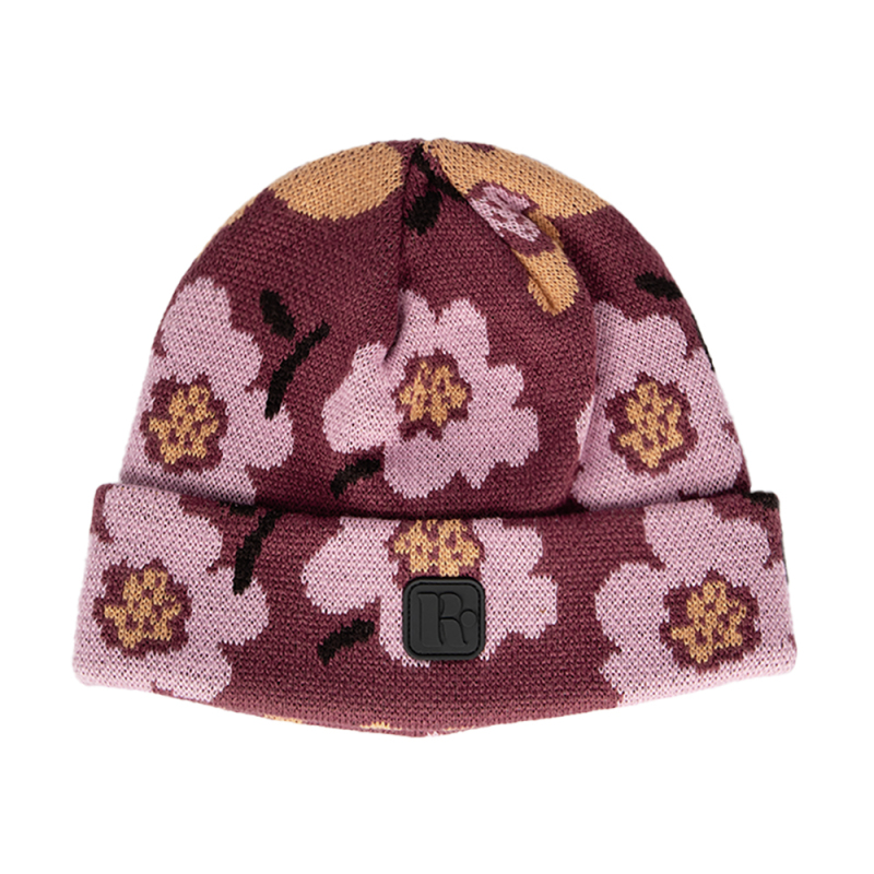 Floral Jacquard Knit Cuffed Beanie