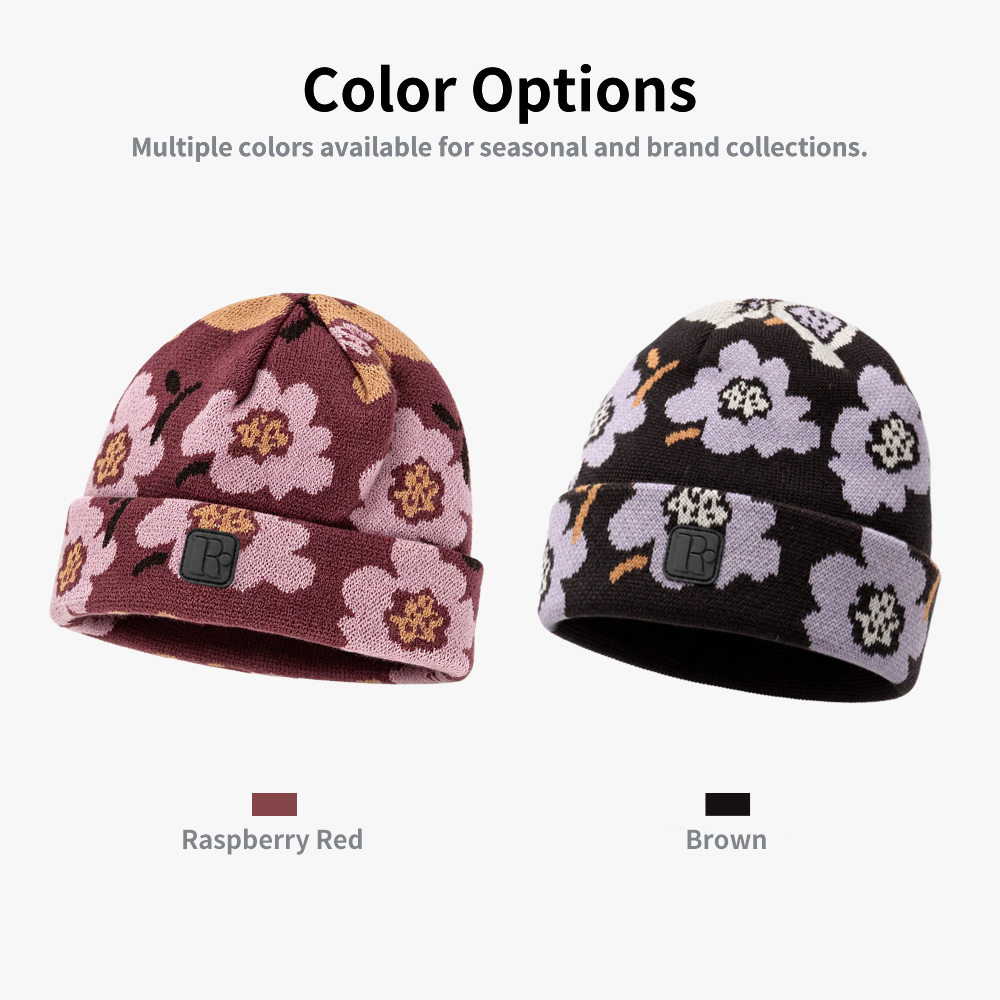Floral Jacquard Knit Cuffed Beanie