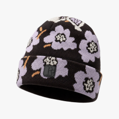 Floral Jacquard Knit Cuffed Beanie