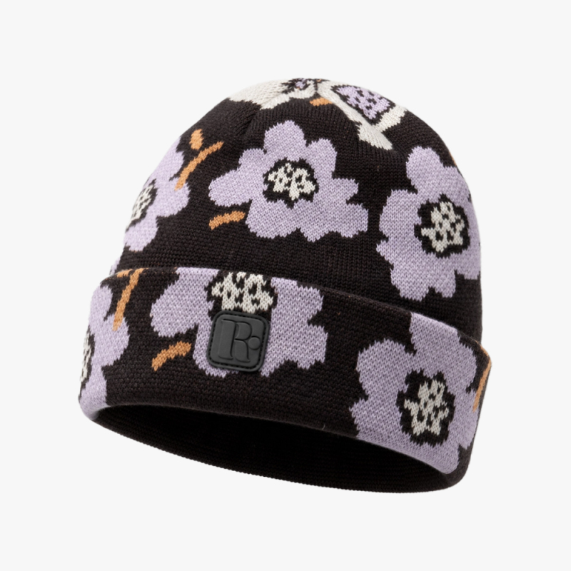 Floral Jacquard Knit Cuffed Beanie