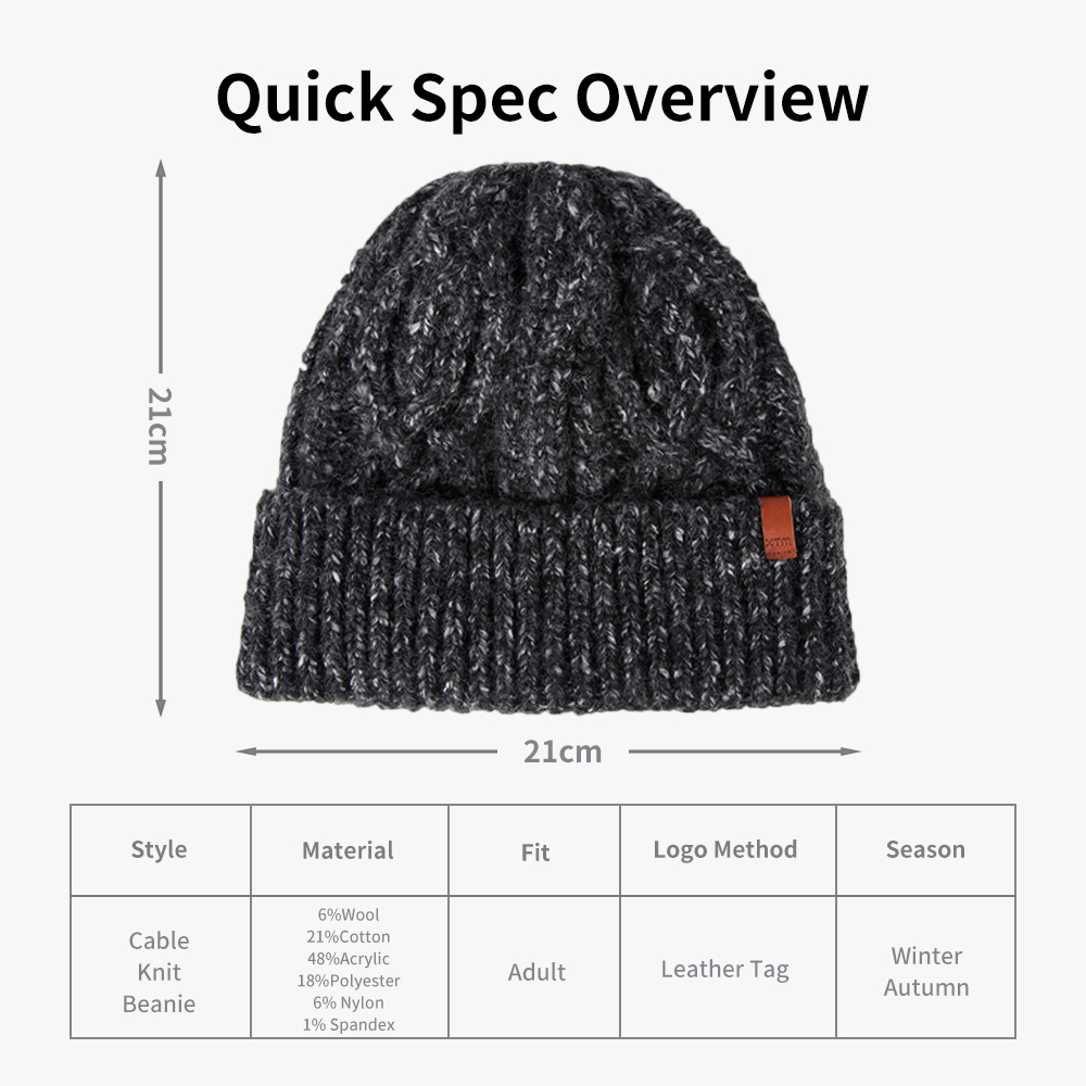 Cable Knit Wool Blend Cuffed Unisex Beanie