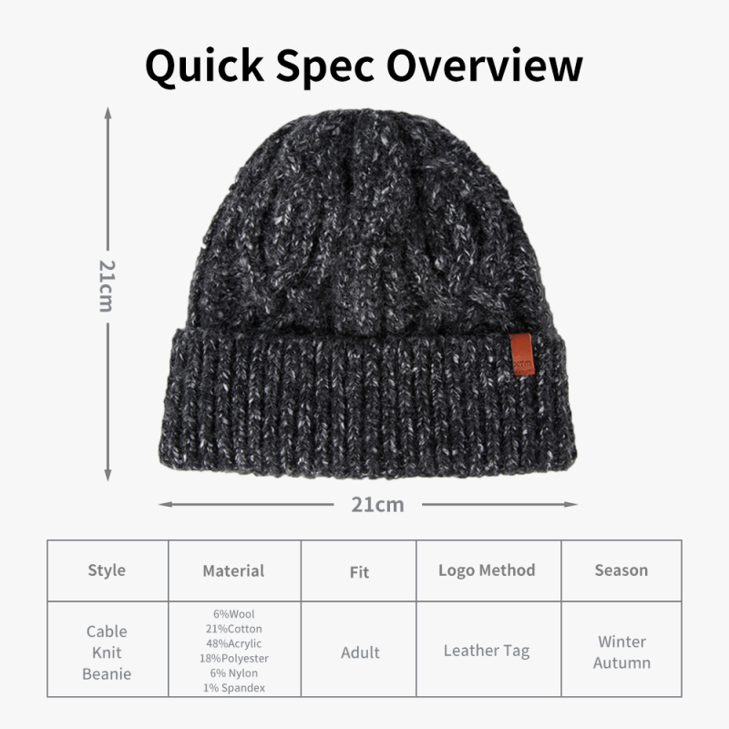 Cable Knit Wool Blend Cuffed Unisex Beanie