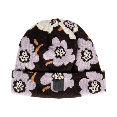 Floral Jacquard Knit Cuffed Beanie
