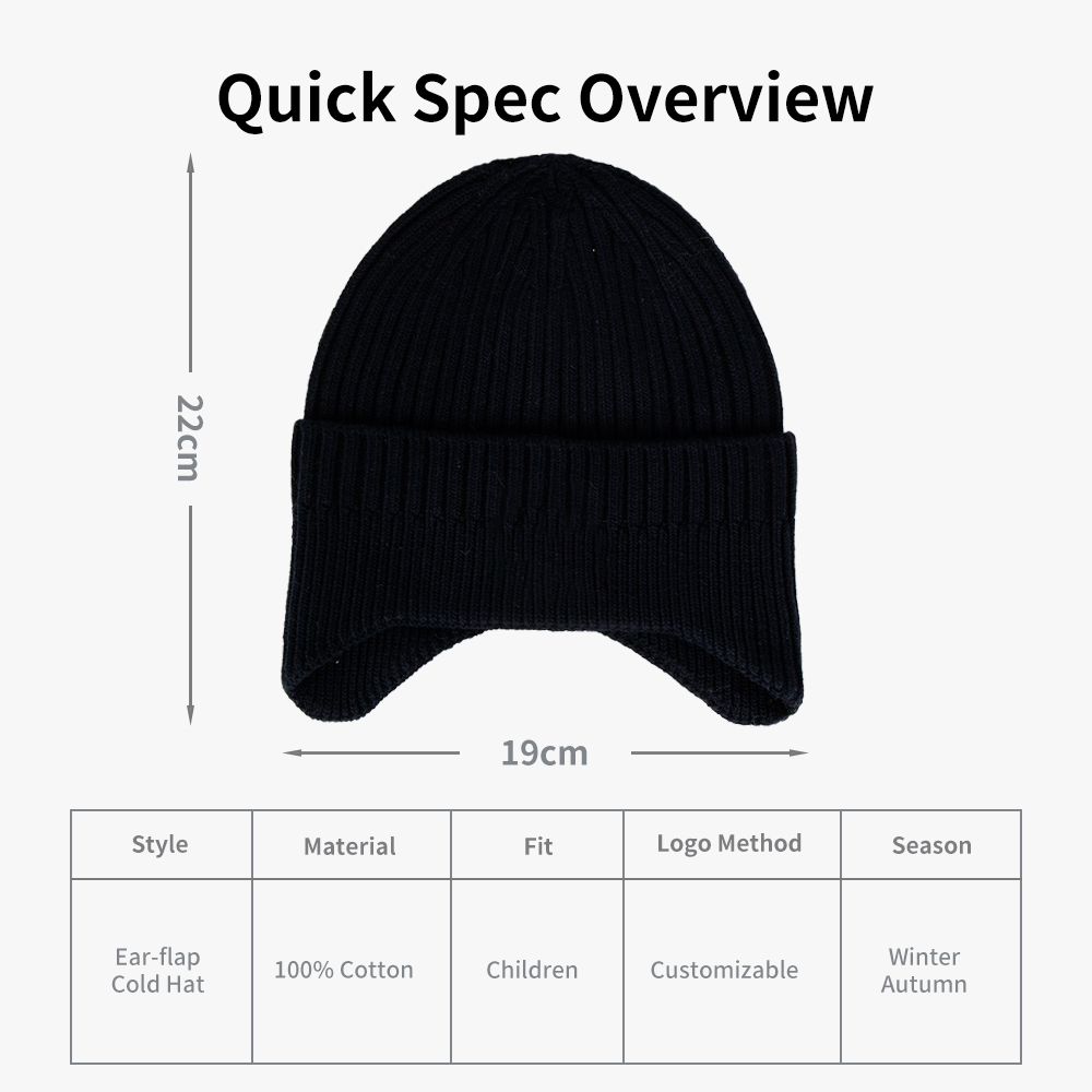 Cotton Kids Ear Flap Knit Beanie Hat