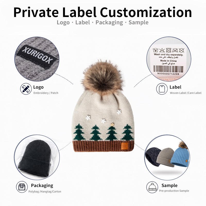 Christmas Tree Knit Beanie with Pom
