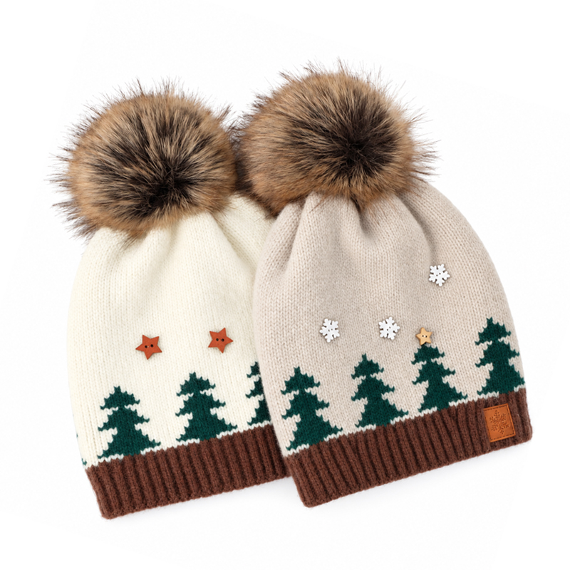 Christmas Tree Knit Beanie with Pom
