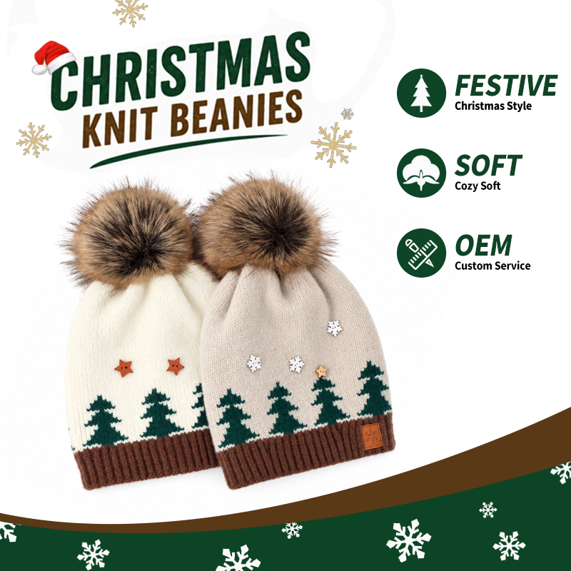Christmas Tree Knit Beanie with Pom