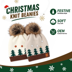 Christmas Tree Knit Beanie with Pom