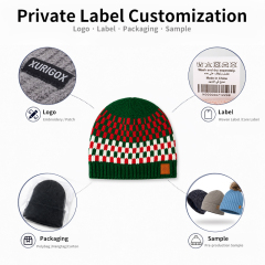 Red and Green Checkerboard Beanie with a Plain Crown