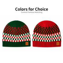 Red and Green Checkerboard Beanie with a Plain Crown