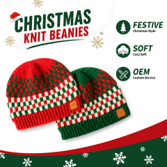 Red and Green Checkerboard Beanie with a Plain Crown