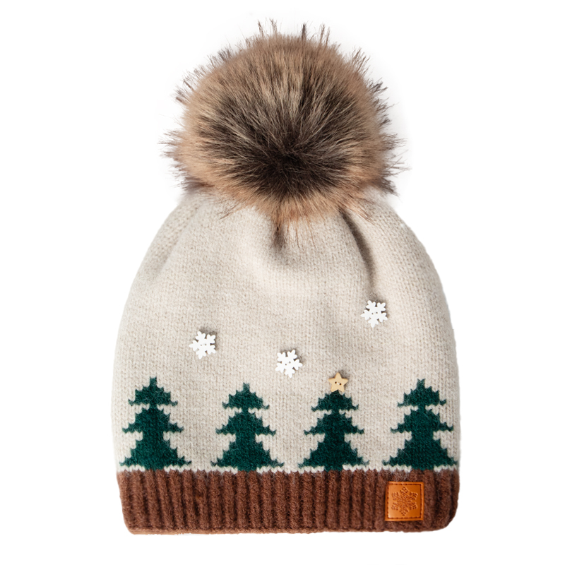 Christmas Tree Knit Beanie with Pom
