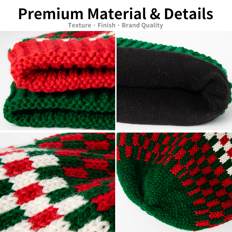 Red and Green Checkerboard Beanie with a Plain Crown