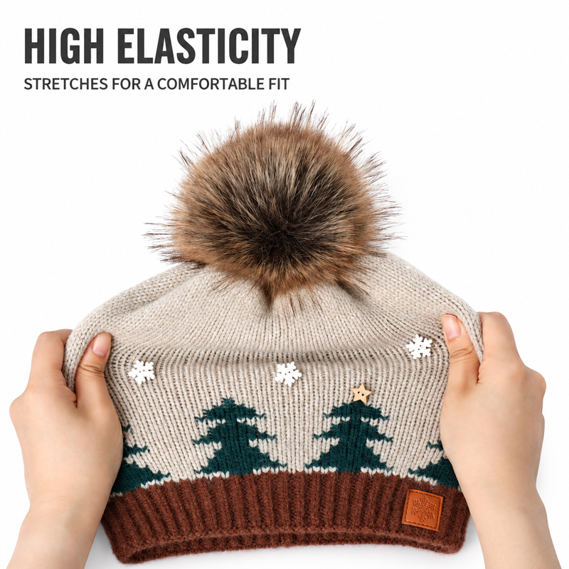 Christmas Tree Knit Beanie with Pom