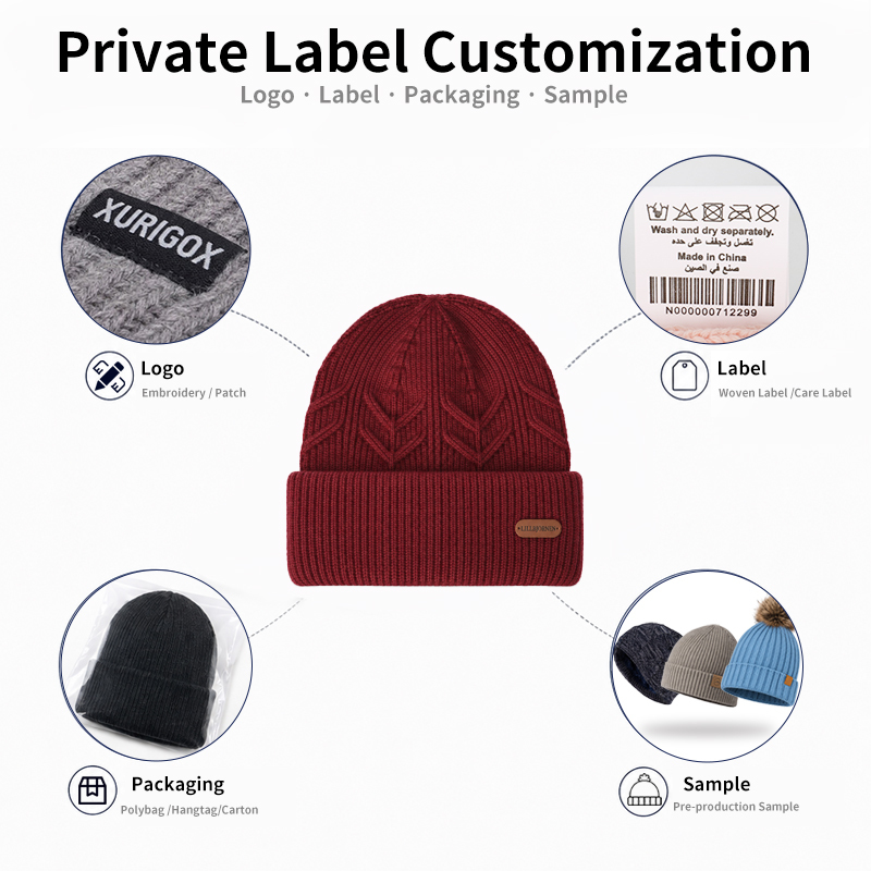 Cable Leaf Cuffed Knit Beanie