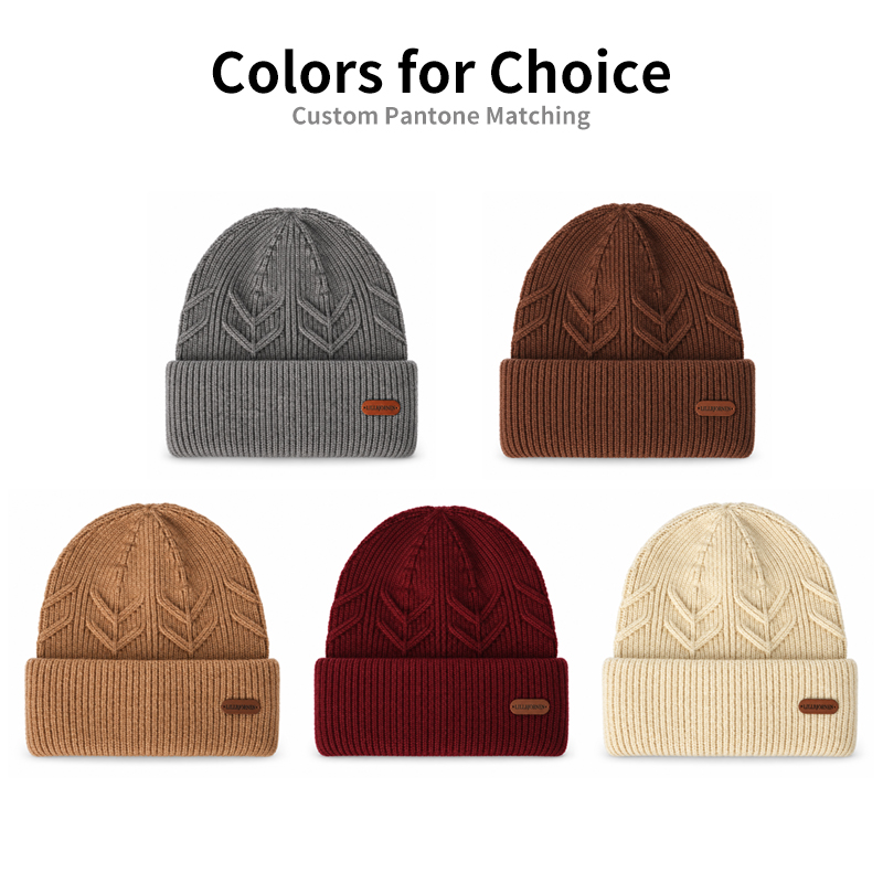 Cable Leaf Cuffed Knit Beanie