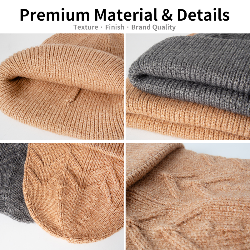 Cable Leaf Cuffed Knit Beanie