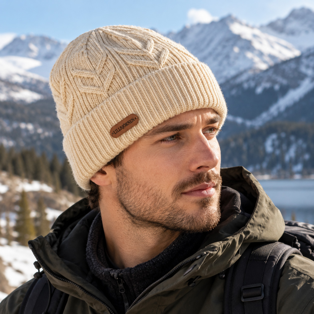Cable Leaf Cuffed Knit Beanie