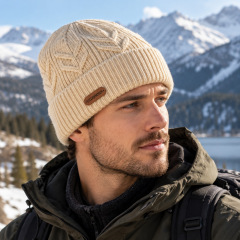 Cable Leaf Cuffed Knit Beanie