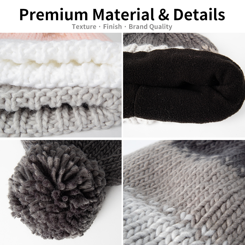 Three Tone Pom Beanie in Four Colors
