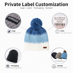 Three Tone Pom Beanie in Four Colors