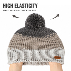 Three Tone Pom Beanie in Four Colors