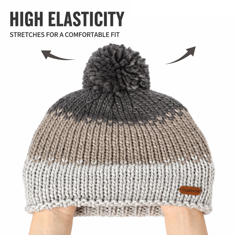 Three Tone Pom Beanie in Four Colors