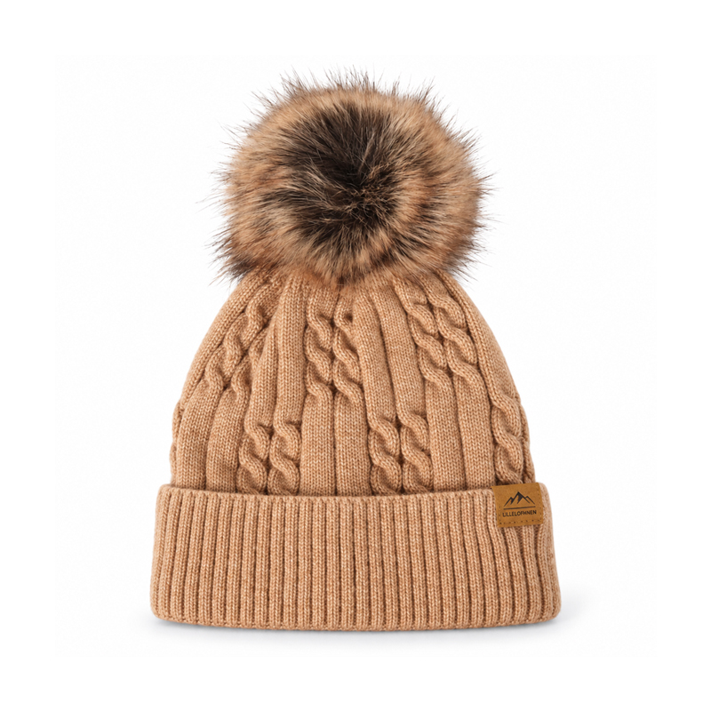 Braided Cable Pom Pom Beanie